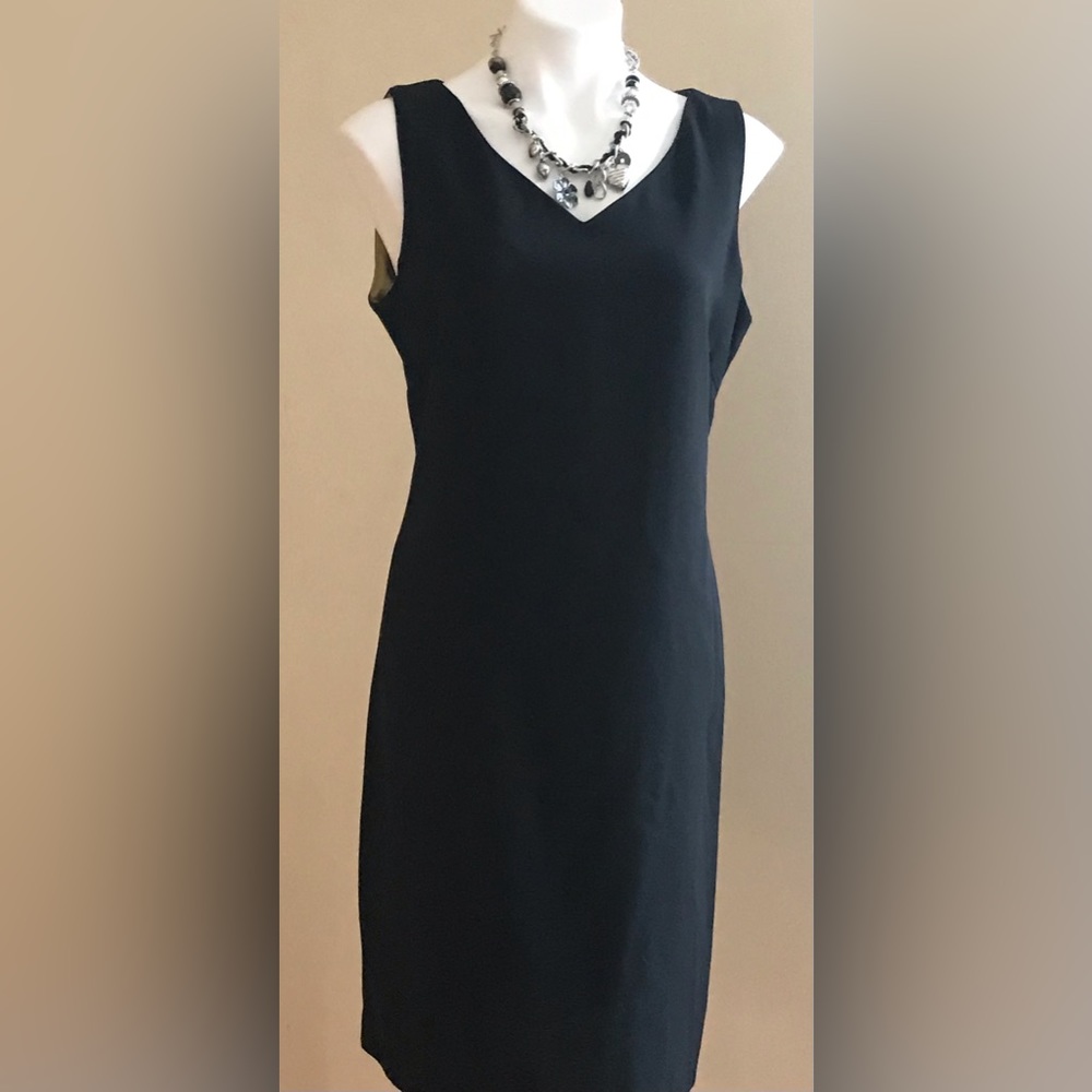 J. Taylor NY Black Sleeveless V Neck Midi Bodycon Business Dress Sz. 14